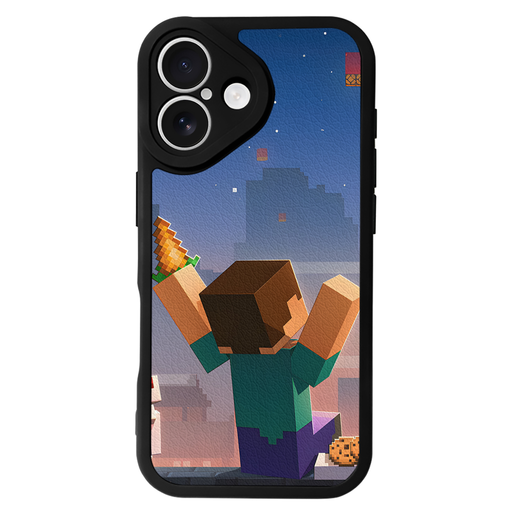 （画像用） マインクラフト ブロックの世界 Minecraft MC Block world 【iPhone 16シリーズ対応】シリコンスマホケース（レザー調） 材質：シリコン
